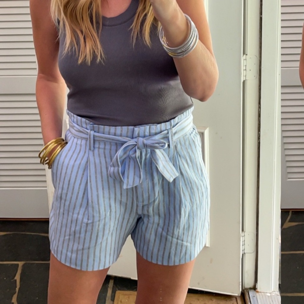 LOFT Paperbag Tie Blue Striped Shorts